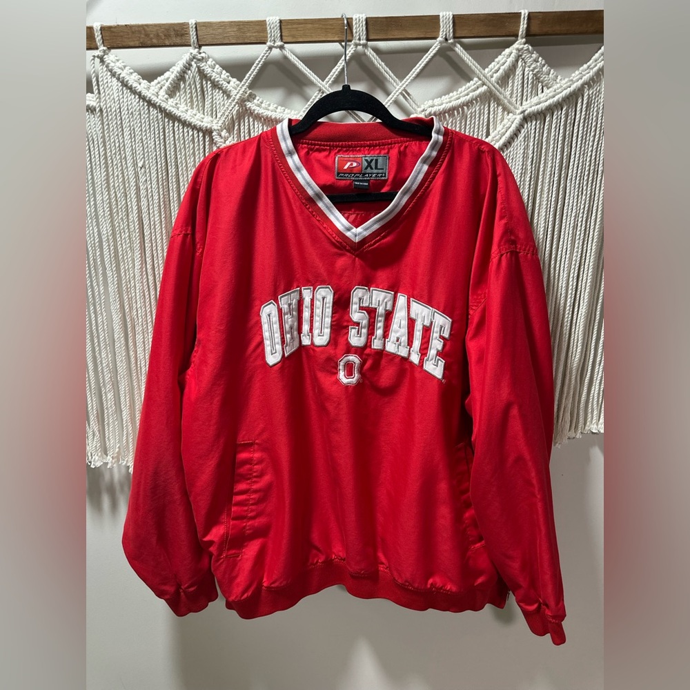 Pro Player Red Ohio State Pullover Windbreaker with White Trim